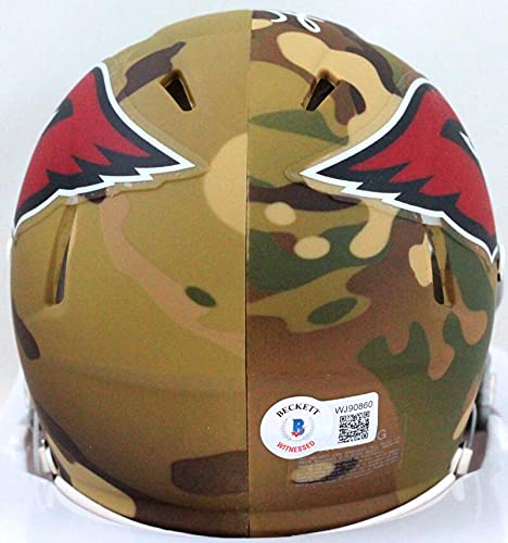 Kurt Warner Autographed Cardinals Camo Speed Mini Helmet- Beckett W White - 757 Sports Collectibles