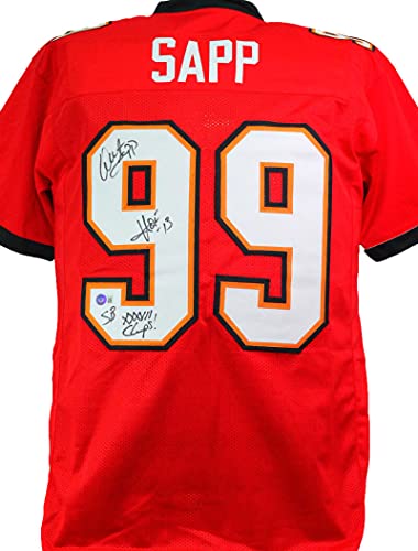 Warren Sapp Autographed Red Pro Style Jersey w/ 2 Insc- Beckett W Black - 757 Sports Collectibles