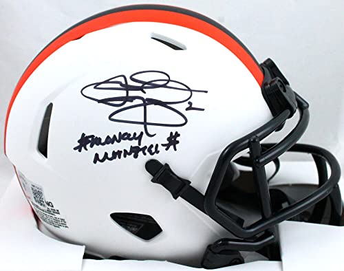 Johnny Manziel Autographed Browns Lunar Speed Mini Helmet w/Insc.-Beckett W Hologram Black - 757 Sports Collectibles