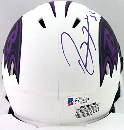 Ray Lewis Autographed Baltimore Ravens Lunar Mini Helmet- Beckett W Silver - 757 Sports Collectibles