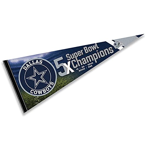 WinCraft Dallas Cowboys 5 Time Bowl Champions Pennant Banner Flag - 757 Sports Collectibles