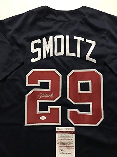 Autographed/Signed John Smoltz Atlanta White Baseball Jersey JSA COA