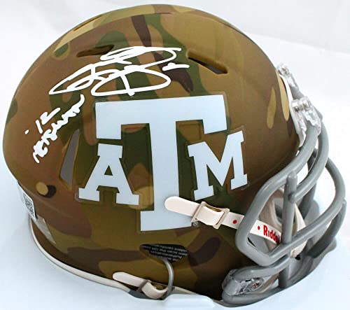 Johnny Manziel Autographed TX A&M Camo Speed Mini Helmet w/Insc.-Beckett W HologramWhite - 757 Sports Collectibles