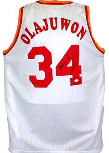 Hakeem Olajuwon Autographed White Jersey- JSA Witnessed Black - 757 Sports Collectibles