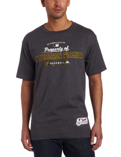 MLB Men's Pittsburgh Pirates Property Of Short Sleeve Basic Crew Neck Tee by Majestic (Pro Carbon Heather, Medium) - 757 Sports Collectibles