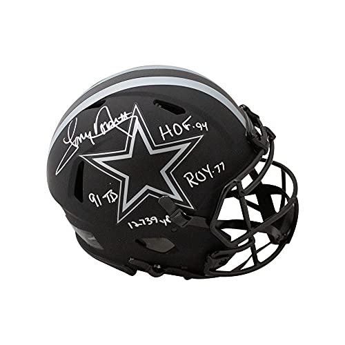 Tony Dorsett 4 Inscriptions Autographed Cowboys Eclipse Authentic F/S Helmet - BAS COA (Silver Ink) - 757 Sports Collectibles