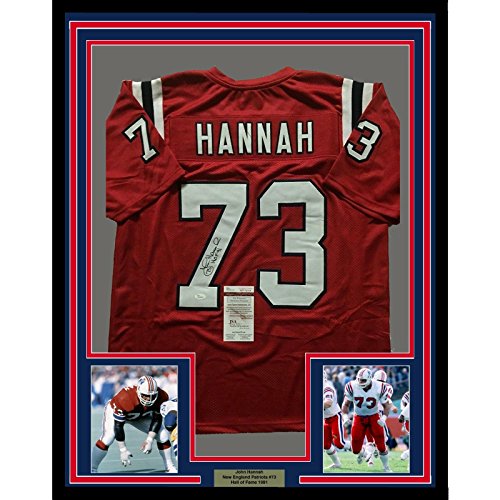 Framed Autographed/Signed John Hannah'HOF 91' 33x42 New England