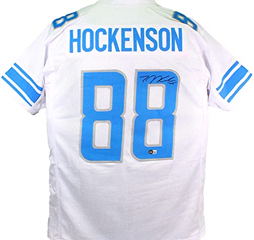 TJ Hockenson Autographed White Pro Style Jersey- Beckett W Holo Black - 757 Sports Collectibles