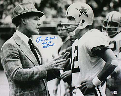 Roger Staubach Autographed Cowboys 16x20 B&W Photo w/2 Insc.- Beckett W Hologram Blue - 757 Sports Collectibles