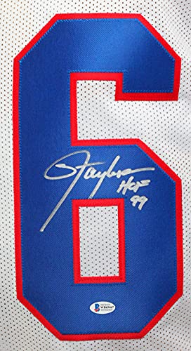 Lawrence Taylor Autographed White Pro Style Jersey w/HOF- Beckett W Silver 6 - 757 Sports Collectibles