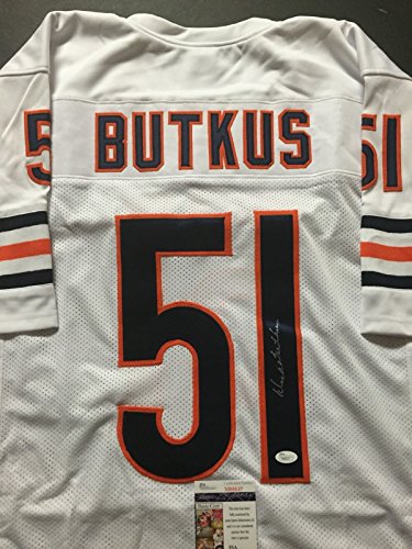 Autographed/Signed Dick Butkus Chicago White Football Jersey JSA COA