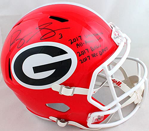 Roquan Smith Autographed GA Bulldogs Speed F/S Helmet w/ 3 Insc- Beckett W Black - 757 Sports Collectibles