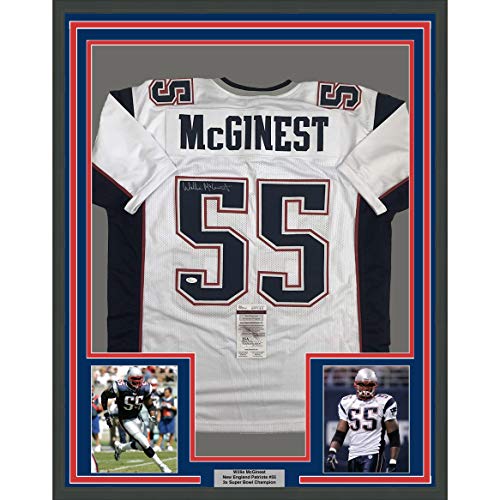 Willie McGinest New England Patriots Autographed & Inscribed Custom Blue  Style Jersey w/JSA coa