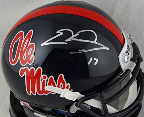 Evan Engram Autographed Ole Miss Navy Schutt Mini Helmet- JSA W Auth Silver - 757 Sports Collectibles