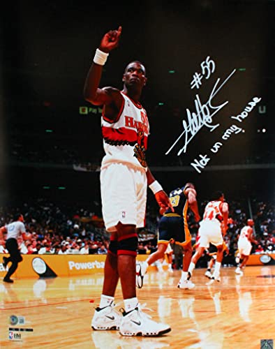 Dikembe Mutombo Autographed Atlanta Hawks 16x20 Finger Photo w/Insc.-Beckett W Hologram White - 757 Sports Collectibles