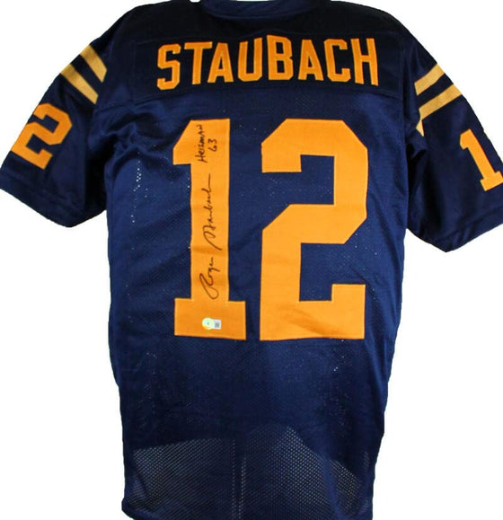 Roger Staubach Signed Blue College Style Jersey w/Insc.-Beckett W Hologram Black - 757 Sports Collectibles