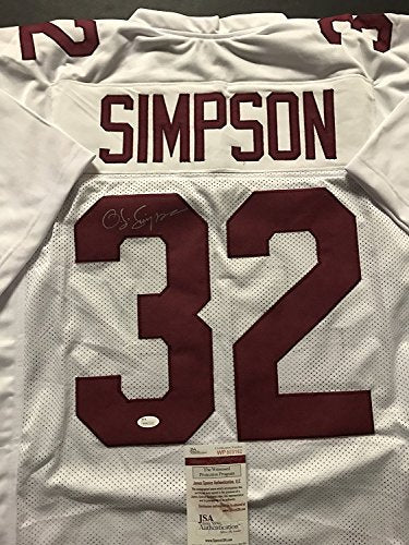 Autographed/Signed OJ O.J. Simpson USC White Football Jersey JSA COA