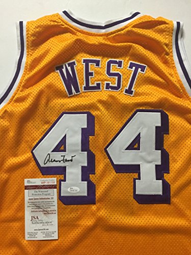 Autographed/Signed Jerry West Los Angeles LA Yellow Basketball Jersey JSA COA