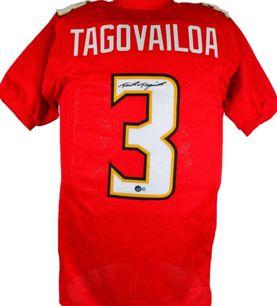 Taulia Tagovailoa Autographed Red College Style Jersey-Beckett W Hologram Black - 757 Sports Collectibles