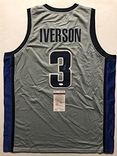 Autographed/Signed Allen Iverson Georgetown Grey College Basketball Jersey JSA COA - 757 Sports Collectibles