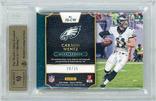 Carson Wentz 2016 Panini Select Football Purple Rookie Patch Autograph 20/35 BGS 9.5 - 757 Sports Collectibles