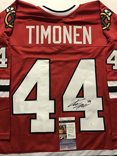 Autographed/Signed Kimmo Timonen Chicago Red Hockey Jersey JSA COA