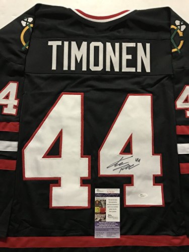 Autographed/Signed Kimmo Timonen Chicago Black Hockey Jersey JSA COA