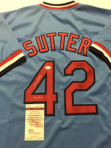 Autographed/Signed Bruce Sutter"HOF 06" St. Louis Blue Baseball Jersey JSA COA