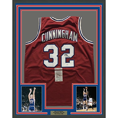 Framed Autographed/Signed Billy Cunningham 33x42 Philadelphia Red Basketball Jersey JSA COA