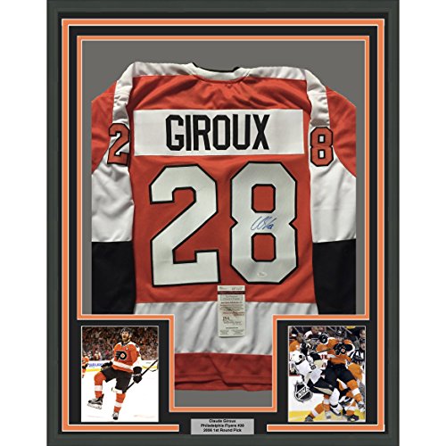 Framed Autographed/Signed Claude Giroux 33x42 Philadelphia Orange Hockey Jersey JSA COA