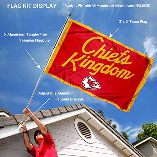 WinCraft Kansas City Chiefs Chiefs Kingdom Flag Pole and Bracket Mount Kit - 757 Sports Collectibles