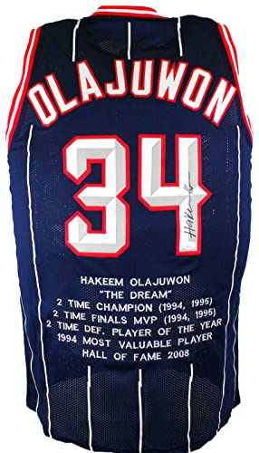 Hakeem Olajuwon Autographed Blue Stat Pro Jersey- JSA W Black - 757 Sports Collectibles