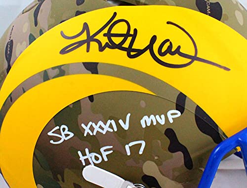 Kurt Warner Signed Rams Authentic Camo Speed F/S Helmet 2Insc- Beckett W B/W - 757 Sports Collectibles