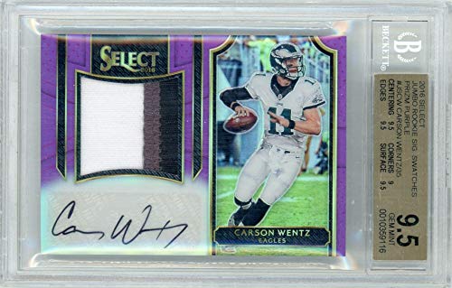 Carson Wentz 2016 Panini Select Football Purple Rookie Patch Autograph 20/35 BGS 9.5 - 757 Sports Collectibles