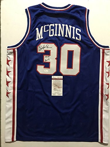 Autographed/Signed George McGinnis"HOF 17" Philadelphia Blue Basketball Jersey JSA COA - 757 Sports Collectibles