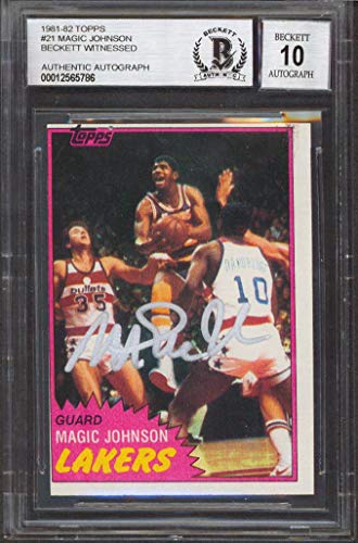 Lakers Magic Johnson Signed 1981 Topps #21 Card Auto Grade 10 BAS Slab #12565786 - 757 Sports Collectibles