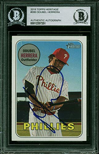 Phillies Odubel Herrera Authentic Signed 2018 Topps Heritage #306 Card BAS Slab - 757 Sports Collectibles