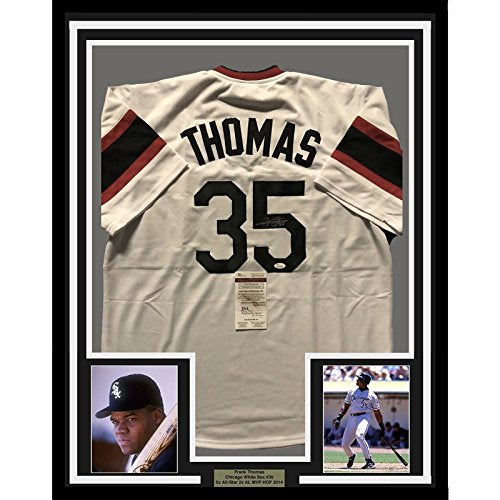 Framed Autographed/Signed Frank Thomas 33x42 Chicago Retro Baseball Jersey JSA COA