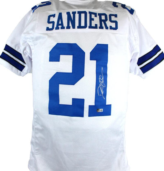 Deion Sanders Autographed White Pro Style Jersey-Beckett W Hologram Silver - 757 Sports Collectibles