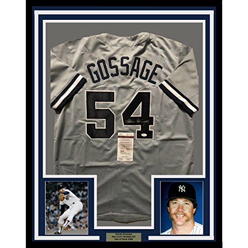 Framed Autographed/Signed Goose Gossage 33x42 New York Grey Baseball Jersey JSA COA