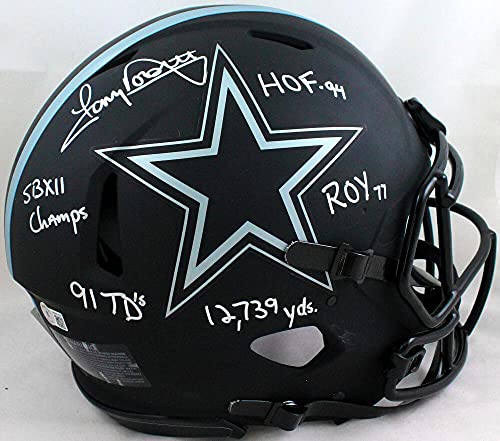 Tony Dorsett Autographed Dallas Cowboys F/S Eclipse Speed Authentic Helmet w/ 5 Insc- Beckett W Silver - 757 Sports Collectibles