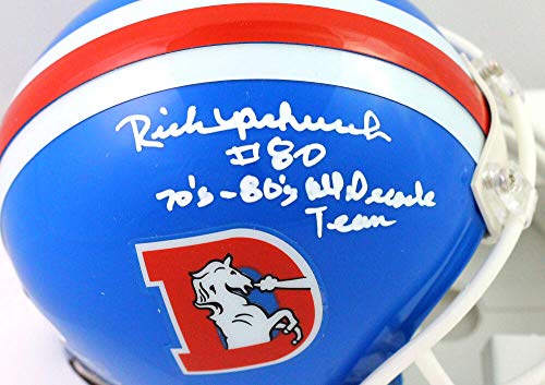 Rick Upchurch Autographed Denver Broncos 75-96 TB Mini Helmet W/INSC- Beckett W Auth White - 757 Sports Collectibles