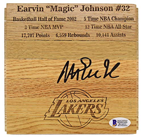 Lakers Magic Johnson Authentic Signed 6x6 Floorboard Autographed BAS Witnessed - 757 Sports Collectibles