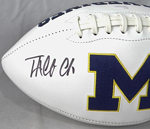 Taco Charlton Autographed Michigan Logo Football - JSA W Auth - 757 Sports Collectibles