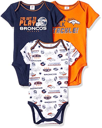 NFL Denver Broncos 3 Pack Short Sleeve Bodysuit, blue/orange/white Denver Broncos, 18 Months - 757 Sports Collectibles