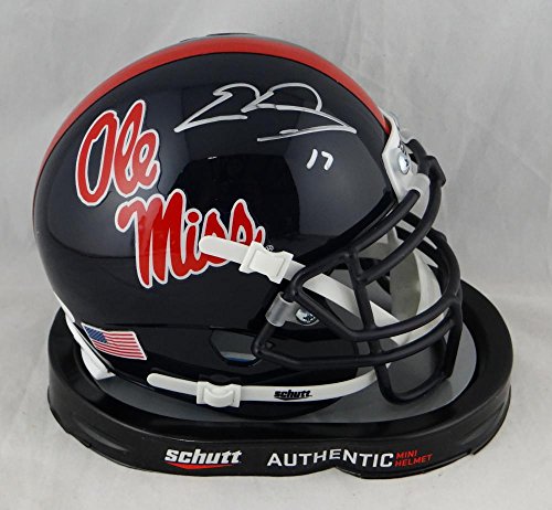 Evan Engram Autographed Ole Miss Navy Schutt Mini Helmet- JSA W Auth Silver