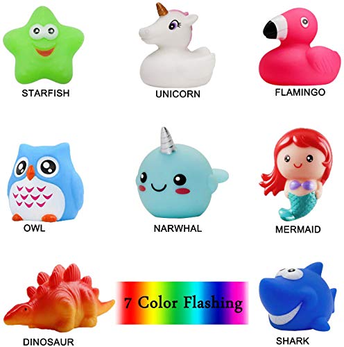 Jomyfant Bath Toys (8 Packs Rubber Animals Toys) Light Up Floating Rubber Toys Flashing Color Changing Light in Water Bathtub Shower Games Toys for