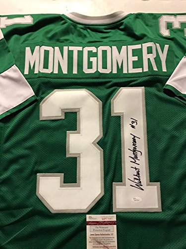 Autographed/Signed Wilbert Montgomery Philadelphia Green Football Jersey JSA COA