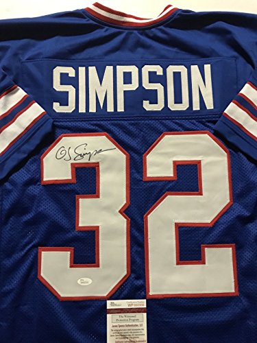 Autographed/Signed OJ O.J. Simpson Buffalo Blue Football Jersey JSA COA