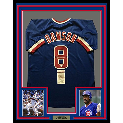 FRAMED Autographed/Signed ANDRE DAWSON 33x42 Blue Pinstripe Jersey JSA –  Super Sports Center